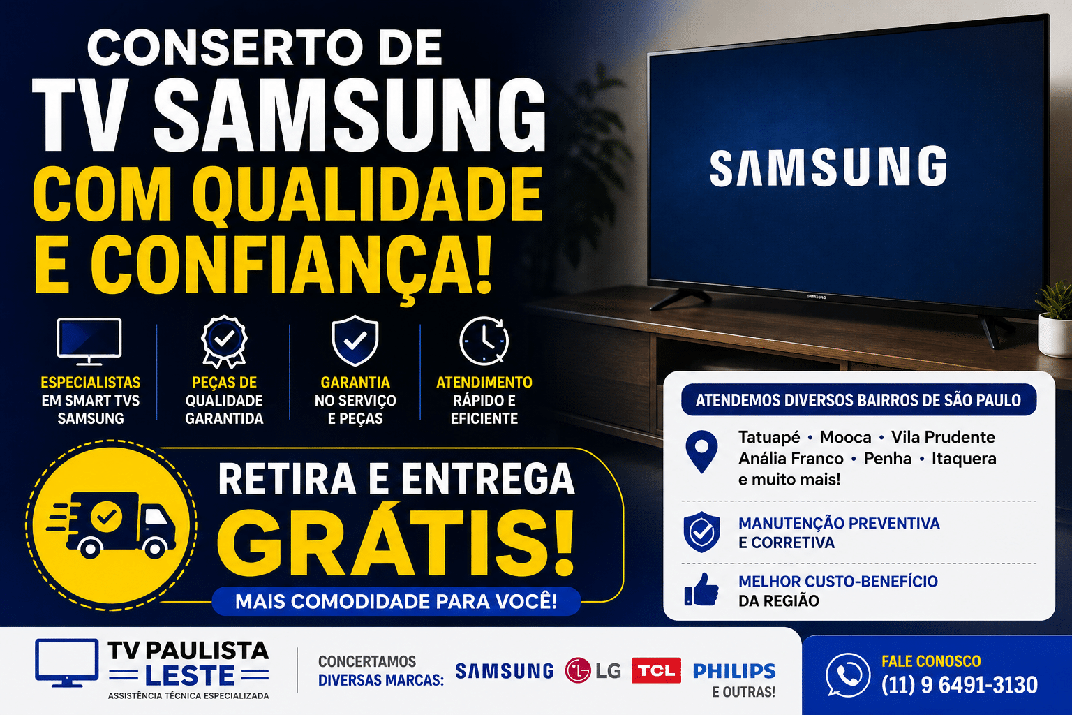 Conserto TV Samsung. SP e ABC Paulista.