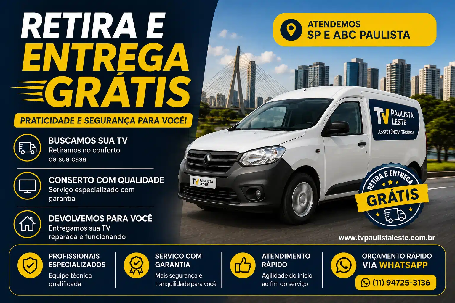 Conserto de TV com Retira e Entrega Grátis.