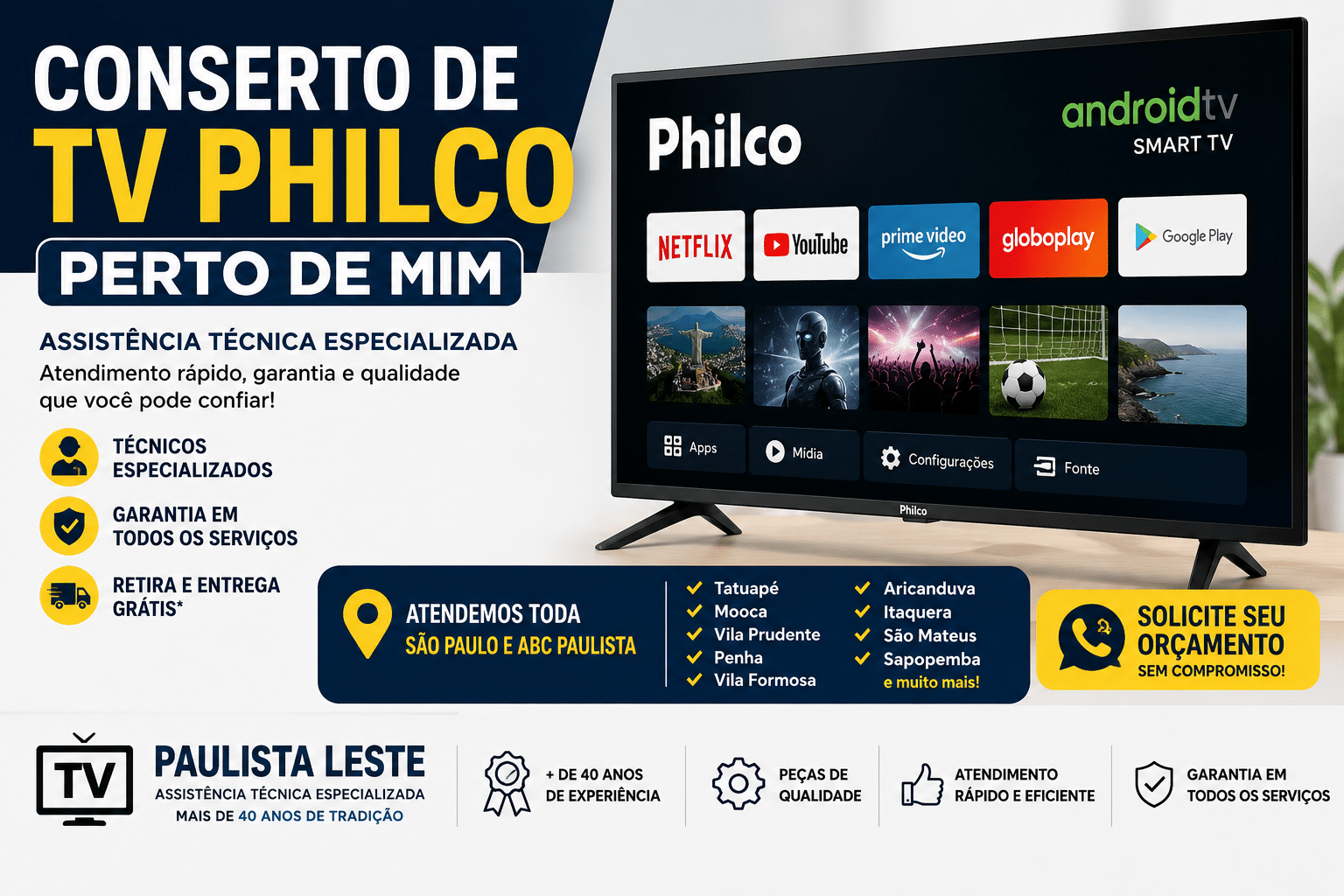 Conserto de TV Philco Zona Leste.