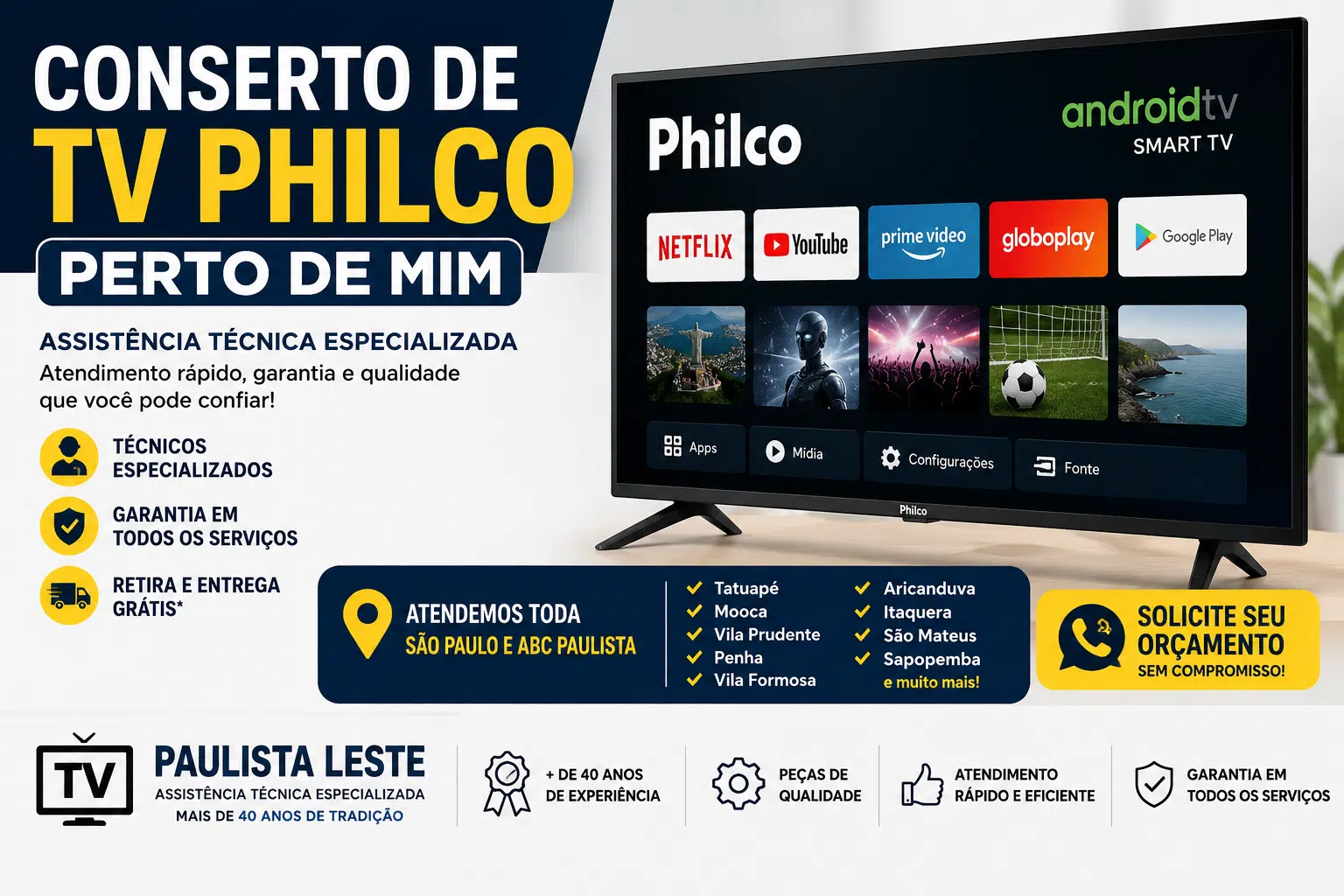 Conserto de TV Philco Zona Leste.