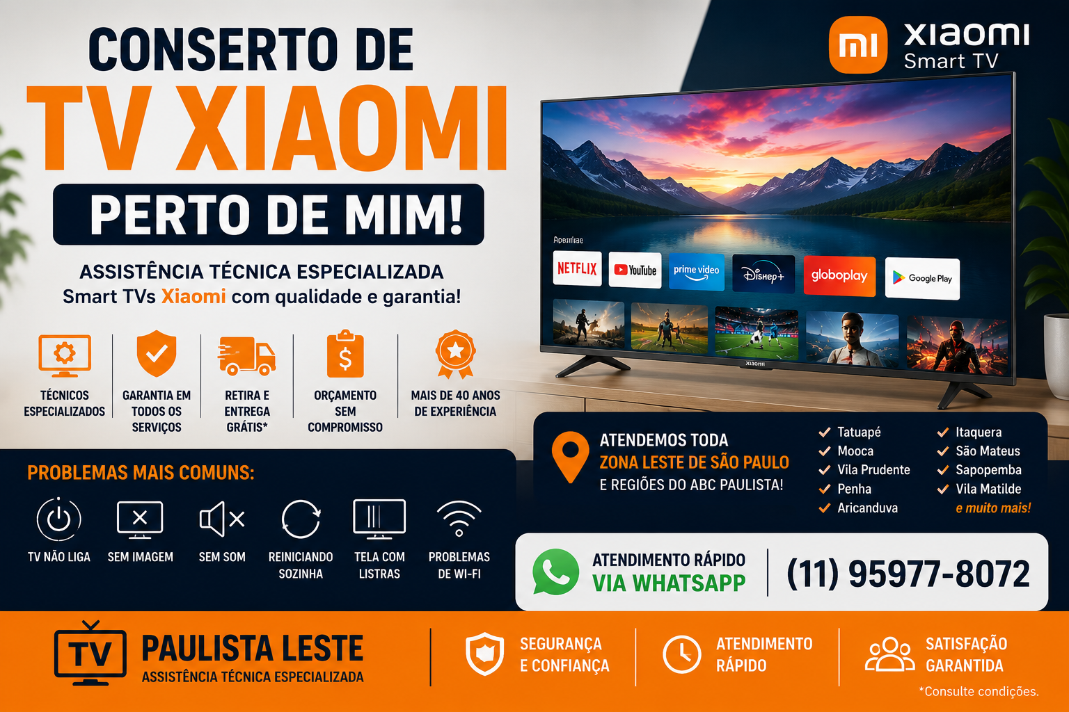 Conserto de TV Xiomi Zona Leste SP.