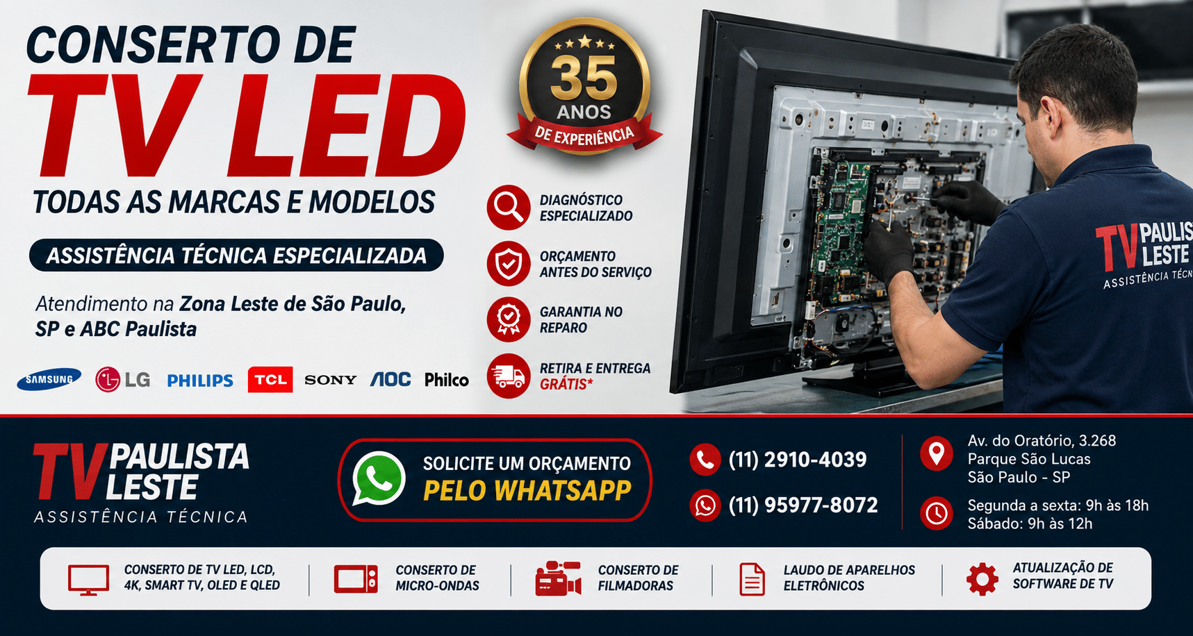 Conserto de TV Led Zona Leste.