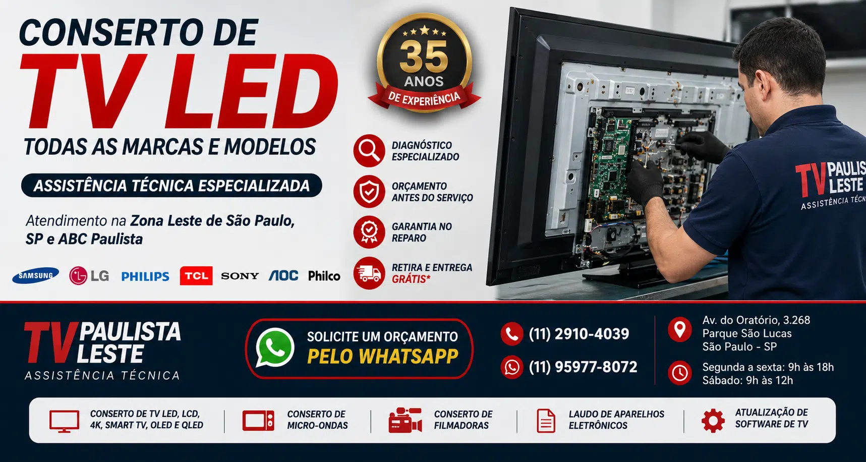 Conserto de TV Led Zona Leste.